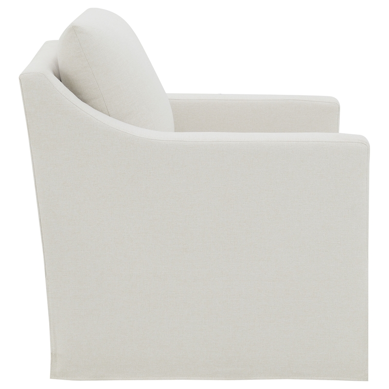 Pemberly Row Fabric Upholstered Sloped Arm Swivel Chair in Beige