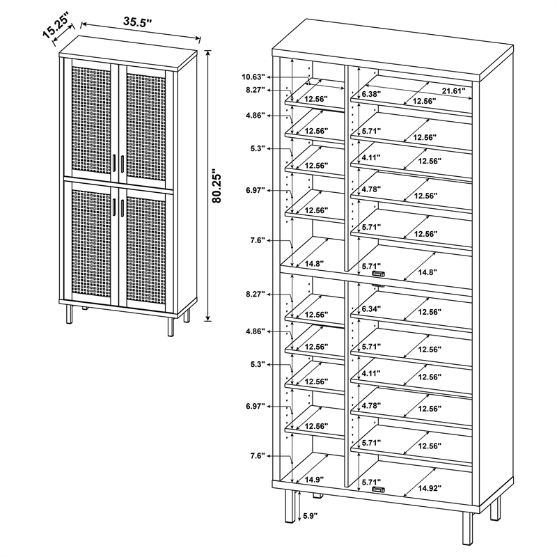 Pemberly Row 80-inch 4-door Tall Shoe Storage Cabinet in Natural Oak