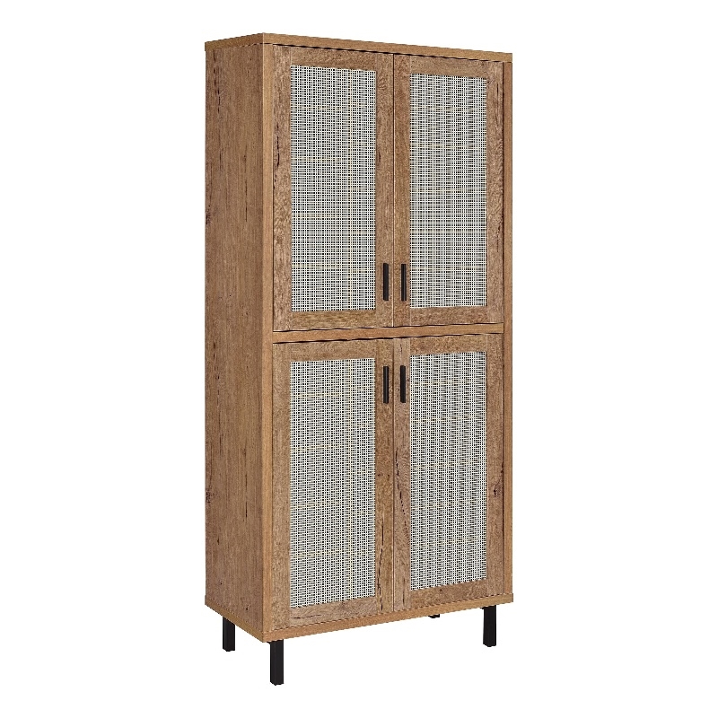 Pemberly Row 80-inch 4-door Tall Shoe Storage Cabinet in Natural Oak