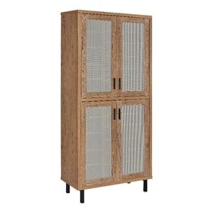 Pemberly Row 80-inch 4-door Tall Shoe Storage Cabinet in Natural Oak