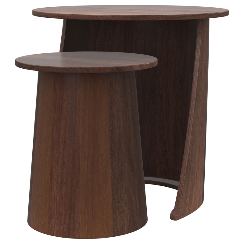Pemberly Row 2-piece Round Mango Wood Nesting Table Set in Dark Brown