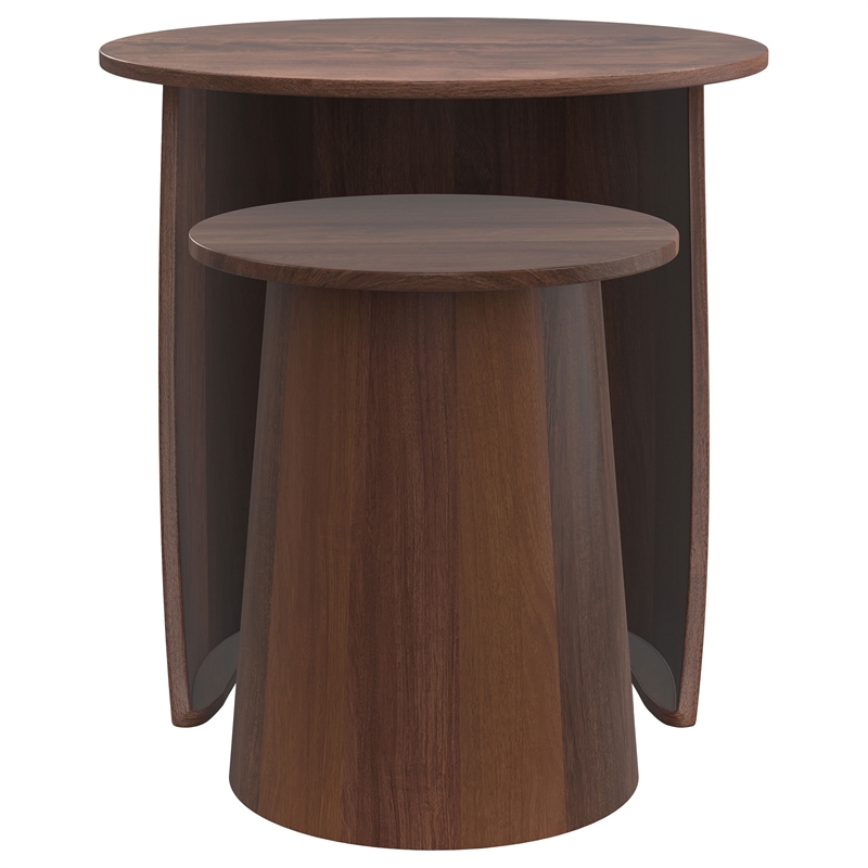 Pemberly Row 2-piece Round Mango Wood Nesting Table Set in Dark Brown