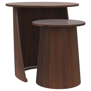 Pemberly Row 2-piece Round Mango Wood Nesting Table Set in Dark Brown