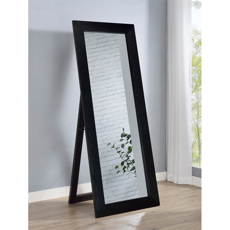 Pemberly Row Tempered Glass Full Length Standing Mirror in Black Oak