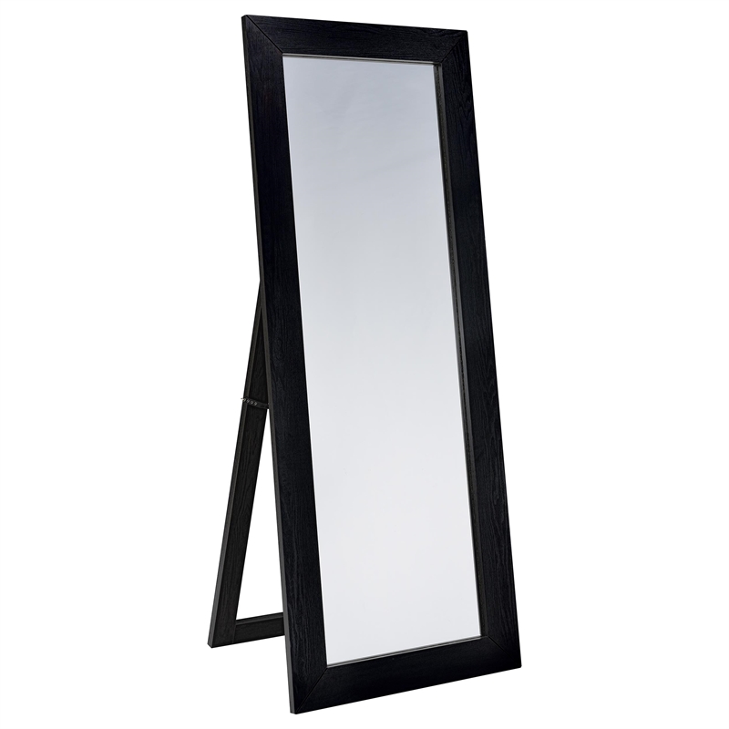 Pemberly Row Tempered Glass Full Length Standing Mirror in Black Oak