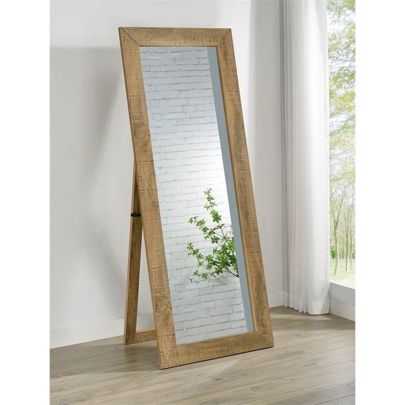 Pemberly Row Tempered Glass Full Length Standing Mirror in Mango