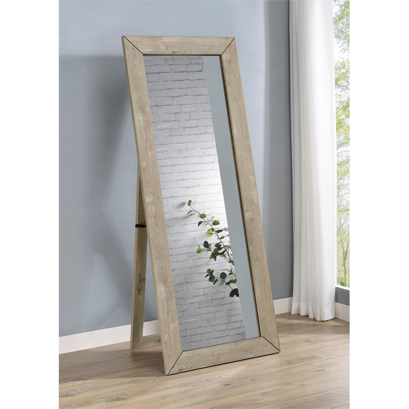 Pemberly Row Tempered Glass Full Length Mirror in Grey Washed Oak