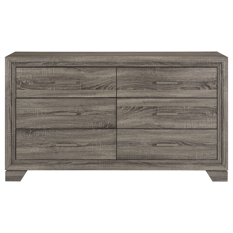 Pemberly Row Transitional 6-drawer Dresser Cabinet in Brown Oak