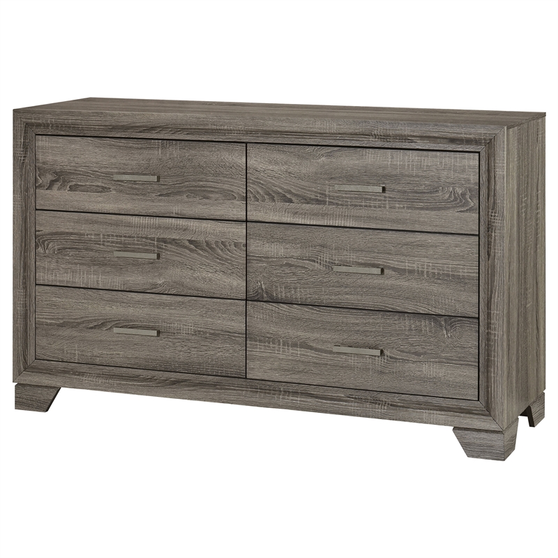 Pemberly Row Transitional 6-drawer Dresser Cabinet in Brown Oak