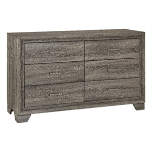 Pemberly Row Transitional 6-drawer Dresser Cabinet in Brown Oak