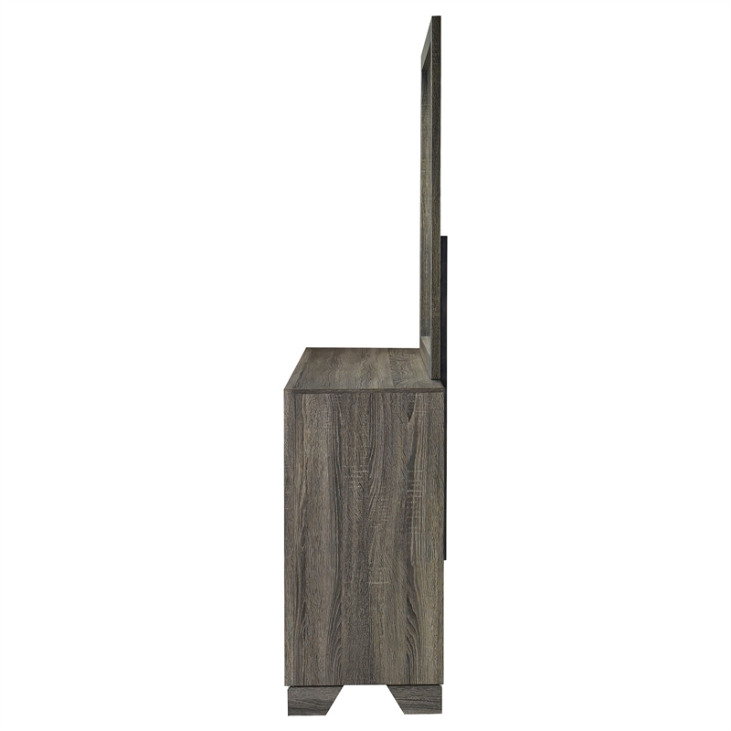 Pemberly Row Transitional 6-drawer Dresser and Mirror in Brown Oak