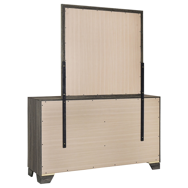 Pemberly Row Transitional 6-drawer Dresser and Mirror in Brown Oak