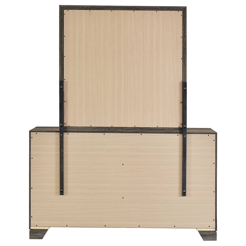 Pemberly Row Transitional 6-drawer Dresser and Mirror in Brown Oak