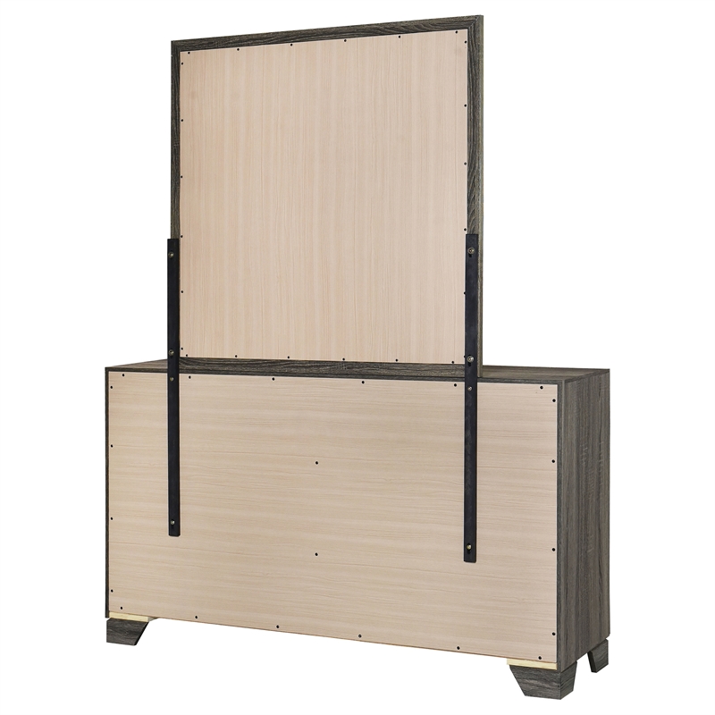 Pemberly Row Transitional 6-drawer Dresser and Mirror in Brown Oak