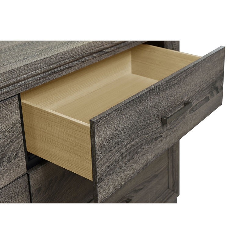 Pemberly Row Transitional 6-drawer Dresser and Mirror in Brown Oak