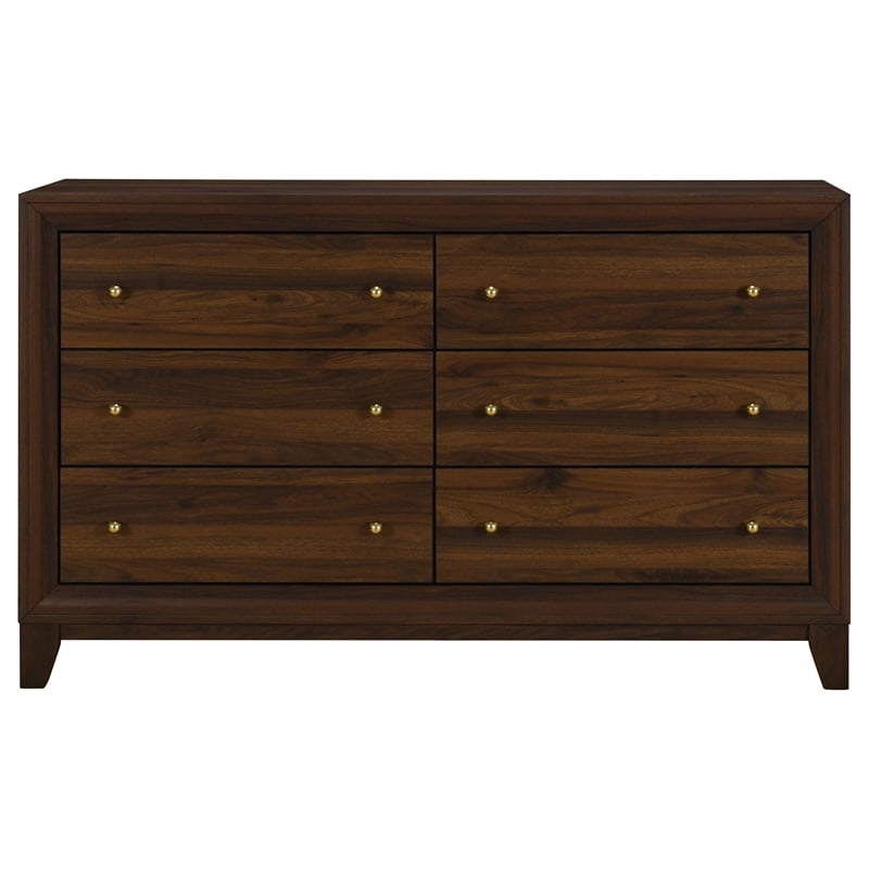 Pemberly Row 6-drawer Dresser Cabinet with Gold Knobs in Walnut