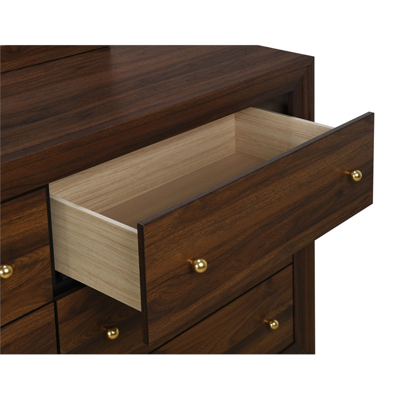 Pemberly Row 6-drawer Dresser Cabinet with Gold Knobs in Walnut
