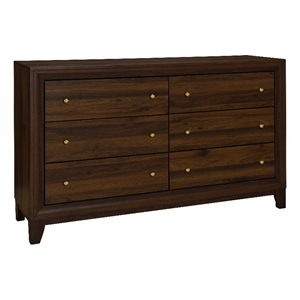 Pemberly Row 6-drawer Dresser Cabinet with Gold Knobs in Walnut