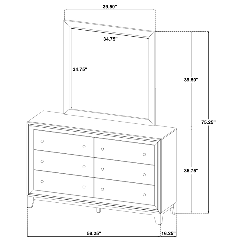 Pemberly Row 6-drawer Dresser and Mirror with Gold Knobs in Walnut