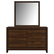 Pemberly Row 6-drawer Dresser and Mirror with Gold Knobs in Walnut