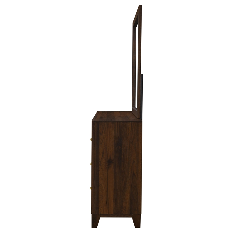 Pemberly Row 6-drawer Dresser and Mirror with Gold Knobs in Walnut