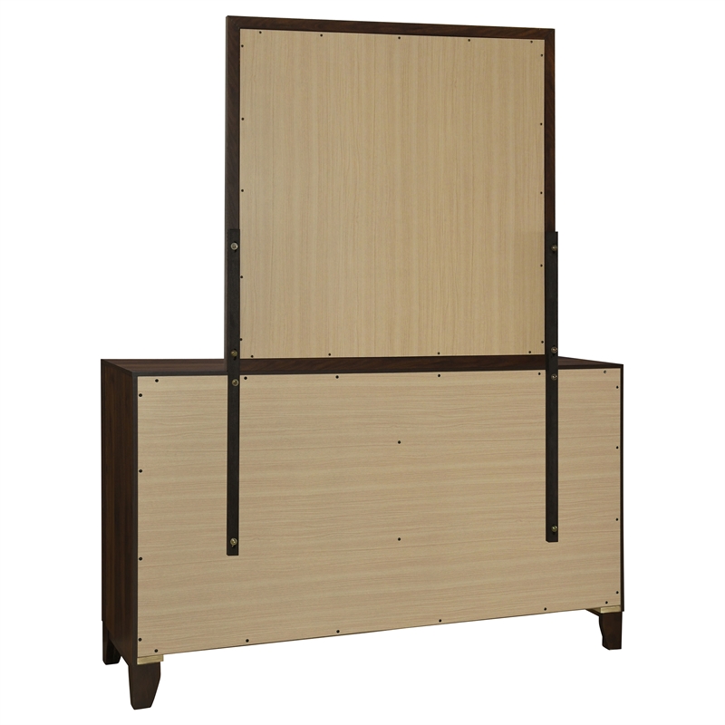 Pemberly Row 6-drawer Dresser and Mirror with Gold Knobs in Walnut