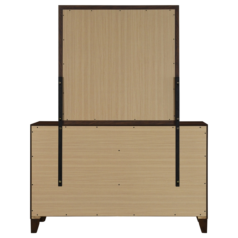 Pemberly Row 6-drawer Dresser and Mirror with Gold Knobs in Walnut