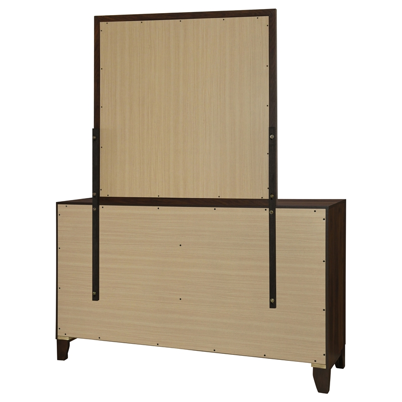 Pemberly Row 6-drawer Dresser and Mirror with Gold Knobs in Walnut