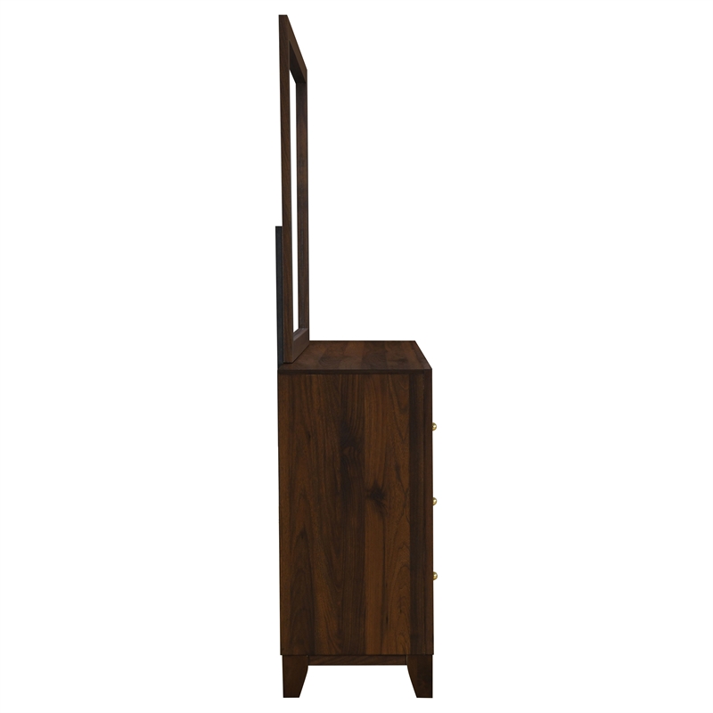 Pemberly Row 6-drawer Dresser and Mirror with Gold Knobs in Walnut