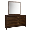 Pemberly Row 6-drawer Dresser and Mirror with Gold Knobs in Walnut