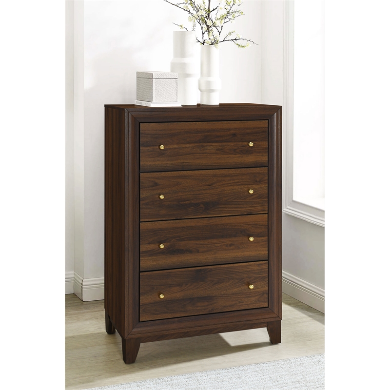 Pemberly Row 4-drawer Chest of Drawers with Gold Knobs in Walnut