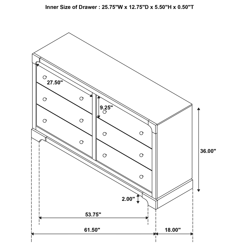 Pemberly Row Transitional 6-drawer Dresser Cabinet in Dark Cocoa
