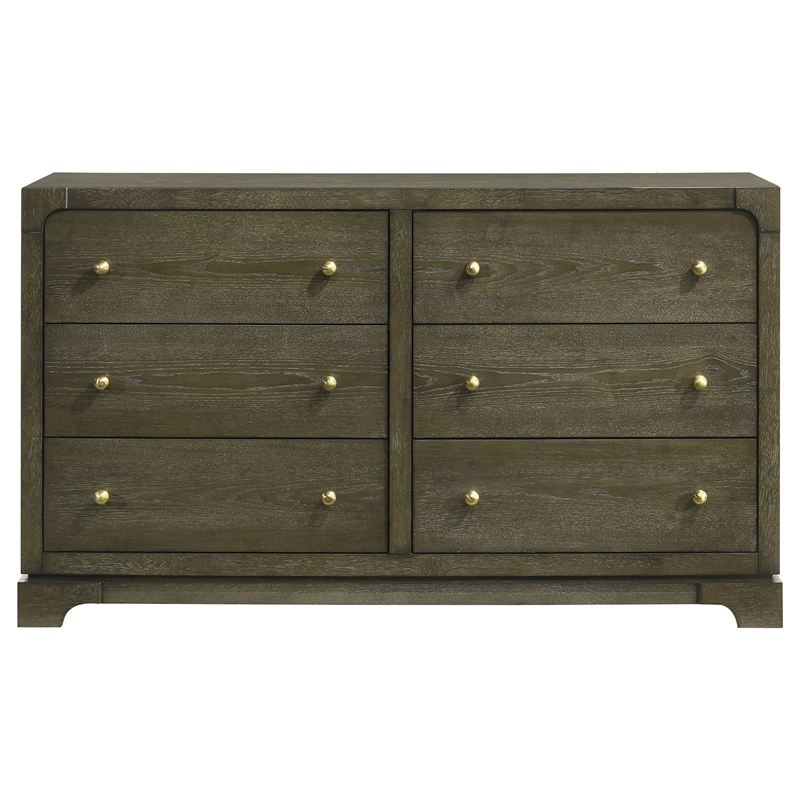 Pemberly Row Transitional 6-drawer Dresser Cabinet in Dark Cocoa