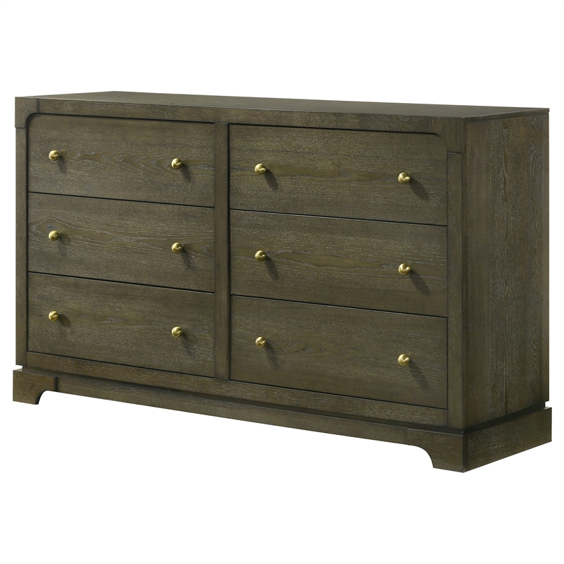 Pemberly Row Transitional 6-drawer Dresser Cabinet in Dark Cocoa