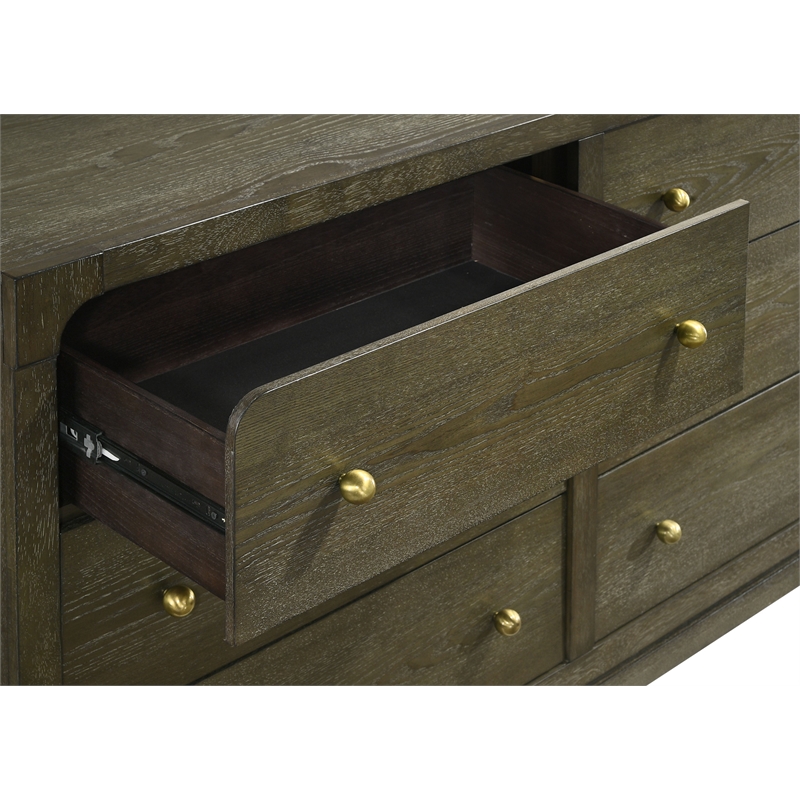 Pemberly Row Transitional 6-drawer Dresser Cabinet in Dark Cocoa