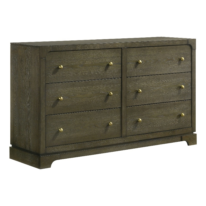 Pemberly Row Transitional 6-drawer Dresser Cabinet in Dark Cocoa