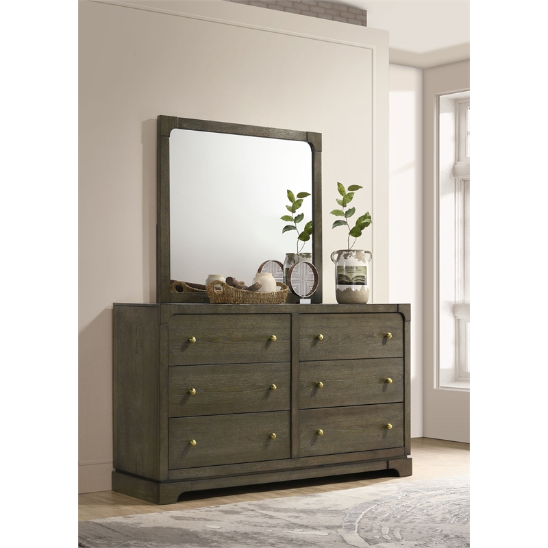 Pemberly Row Transitional 6-drawer Dresser and Mirror in Dark Cocoa
