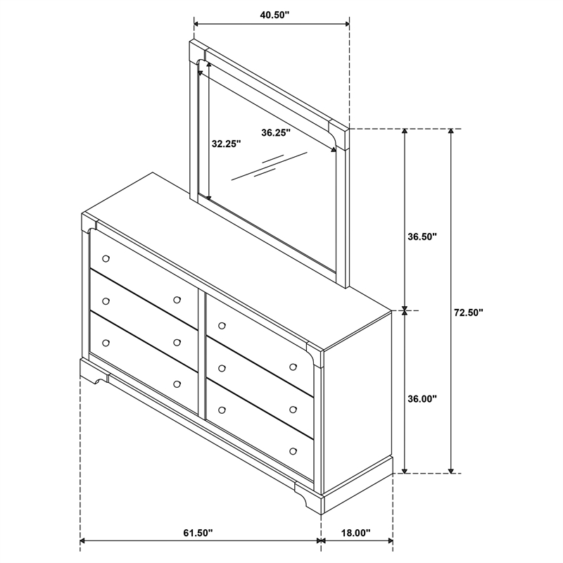 Pemberly Row Transitional 6-drawer Dresser and Mirror in Dark Cocoa