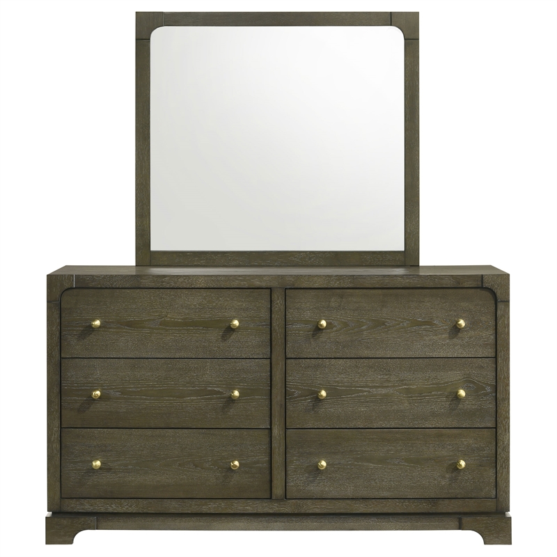 Pemberly Row Transitional 6-drawer Dresser and Mirror in Dark Cocoa