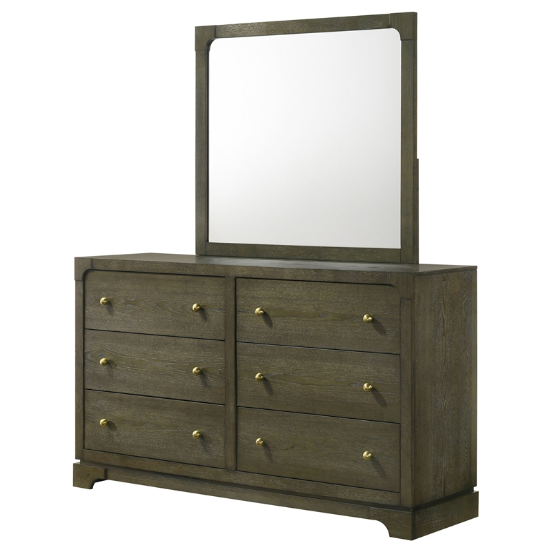 Pemberly Row Transitional 6-drawer Dresser and Mirror in Dark Cocoa