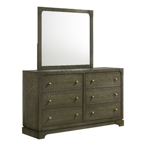 Pemberly Row Transitional 6-drawer Dresser and Mirror in Dark Cocoa