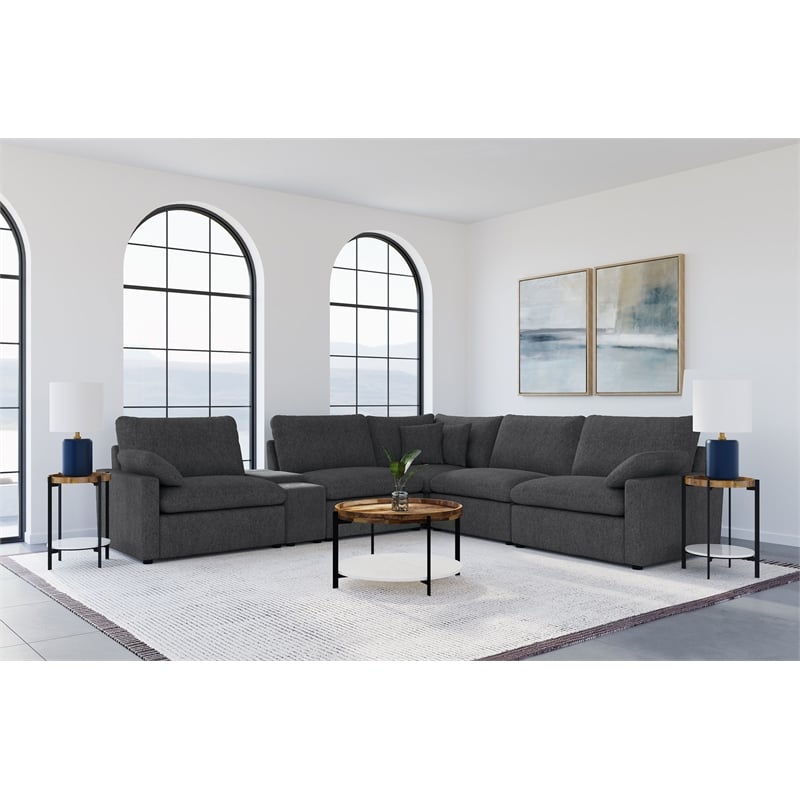 Pemberly Row 6-piece Fabric Modular Power Reclining Sectional in Dark Gray