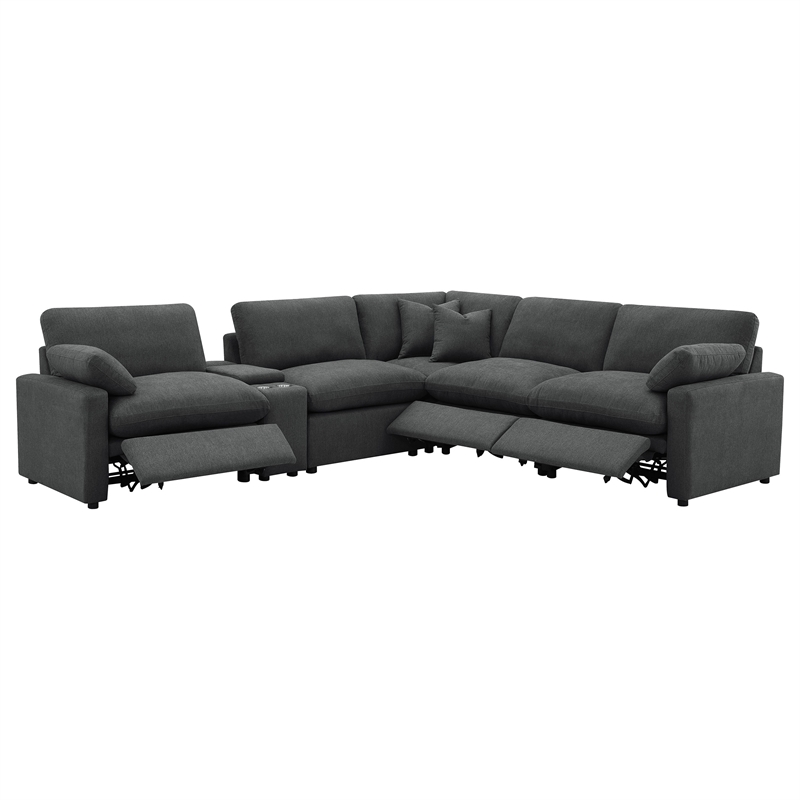 Pemberly Row 6-piece Fabric Modular Power Reclining Sectional in Dark Gray