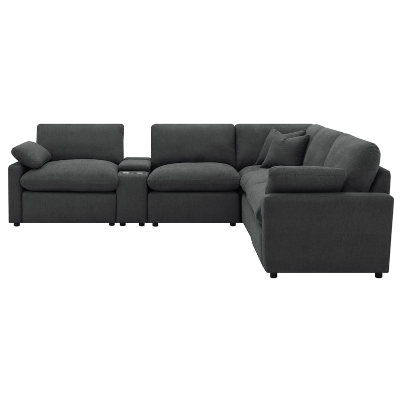 Pemberly Row 6-piece Fabric Modular Power Reclining Sectional in Dark Gray