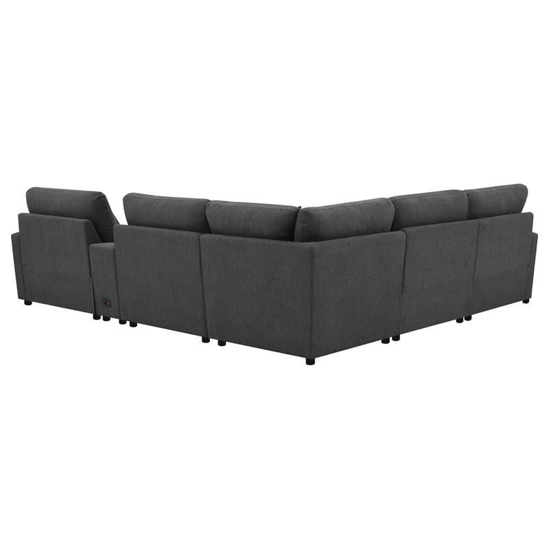 Pemberly Row 6-piece Fabric Modular Power Reclining Sectional in Dark Gray