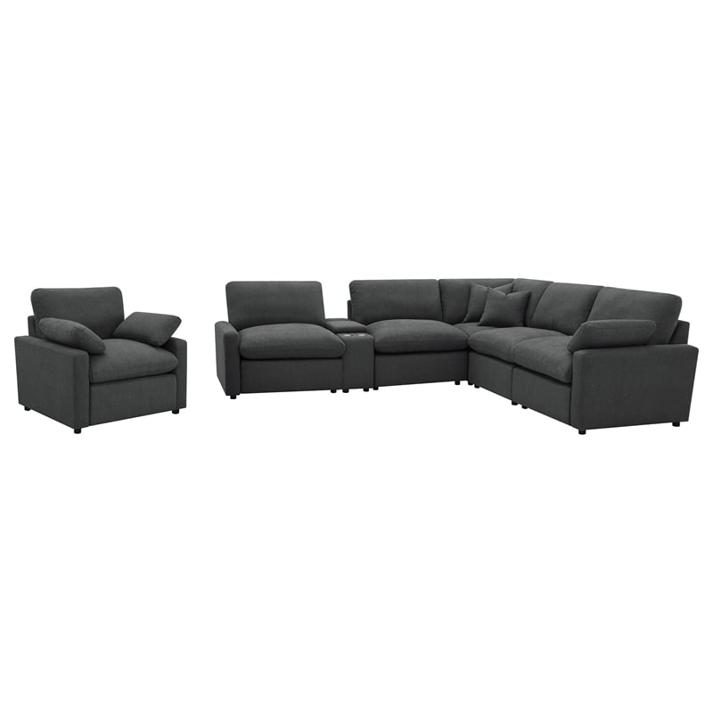 Pemberly Row 6-piece Fabric Modular Power Reclining Sectional in Dark Gray