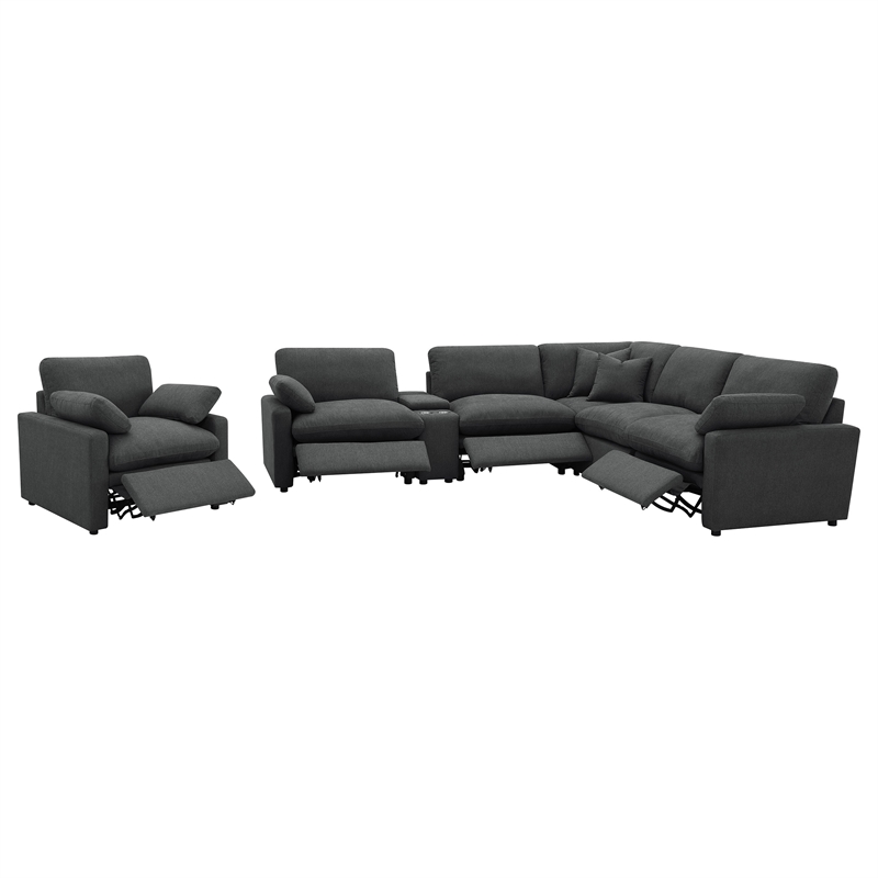 Pemberly Row 6-piece Fabric Modular Power Reclining Sectional in Dark Gray