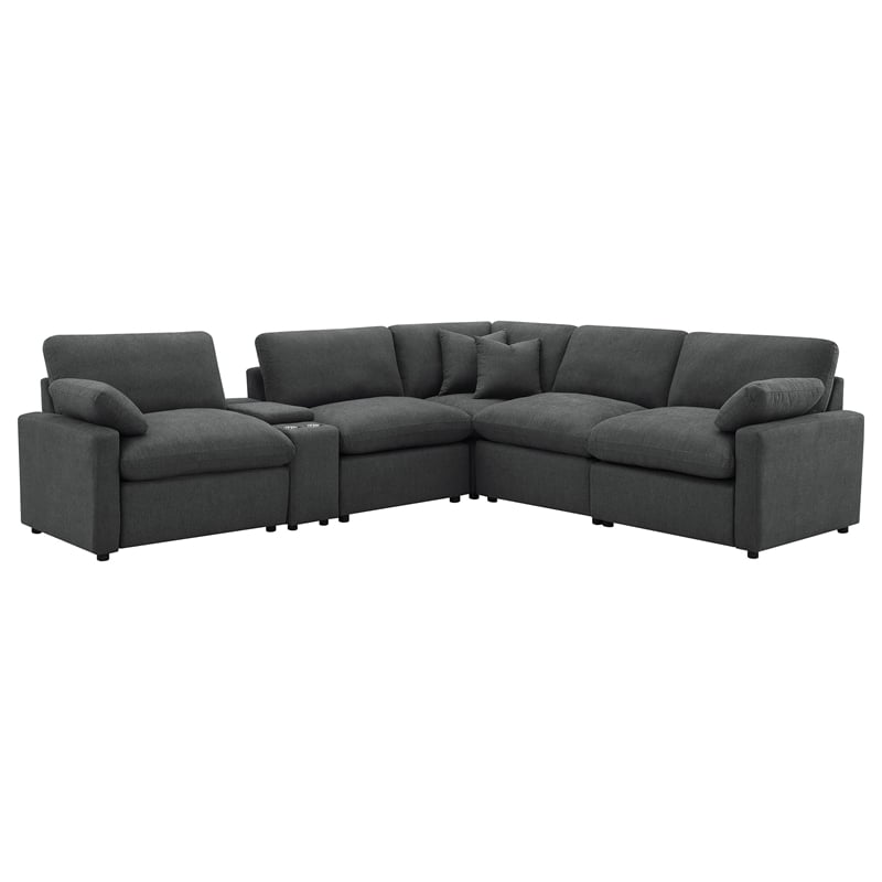 Pemberly Row 6-piece Fabric Modular Power Reclining Sectional in Dark Gray