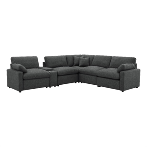 Pemberly Row 6-piece Fabric Modular Power Reclining Sectional in Dark Gray