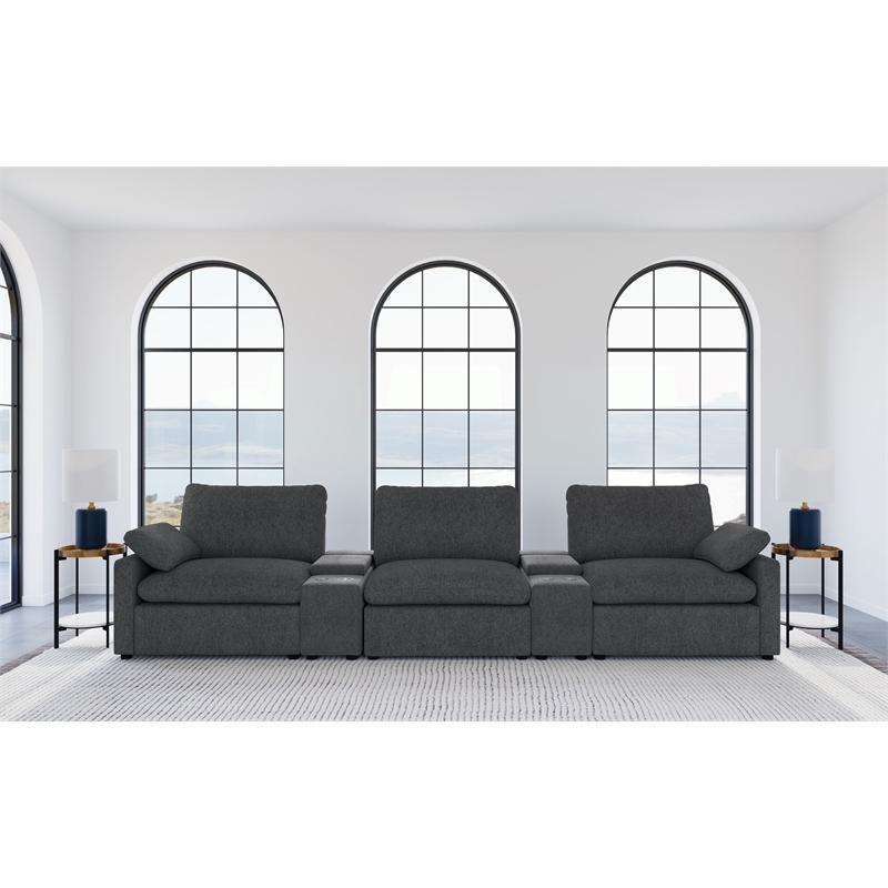 Pemberly Row 5-piece Power Reclining Home Theater Seating in Dark Gray